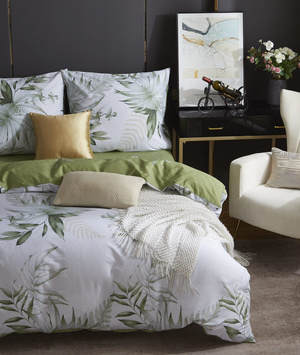 Bettwäsche Satina Y020 Weiß mit Blattmuster