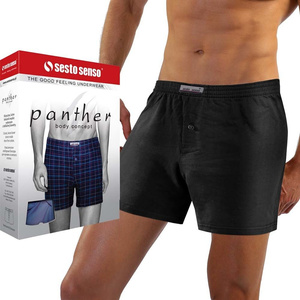 Sesto Senso Herren Boxershorts – 100% Baumwolle, Klassischer Schnitt mit Knopfverschluss, Bequemer Gummibund, Schwarz, Ideal für Alltag und Entspannung