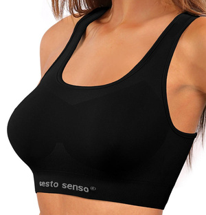 Sesto Senso Damen Seamless Sport Top – Nahtloses Sport-BH-Top mit Thermoregulierung, Atmungsaktiv, Elastisch, Schwarz, Poliamid-Elastan, Fitness & Training