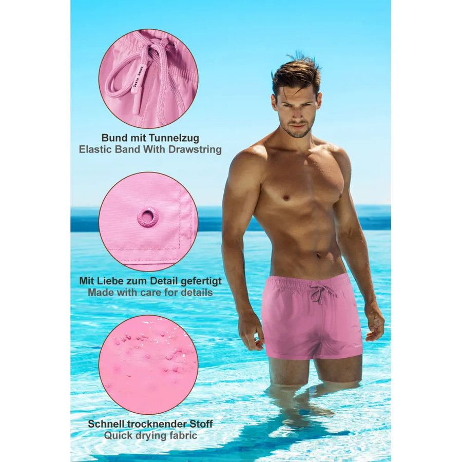 Sesto Senso Herren Badeshorts SZ24 – Schnelltrocknend, Mit Taschen, Elastischer Bund, Innenhose, Polyester, Ideal für Strand und Pool, Farbe: Rosa, Frühling/Sommer Kollektion