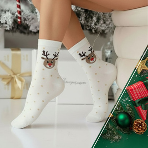 Women's Christmas socks Reindeer and dots 1283.033, Color Ecru, Size 37-41