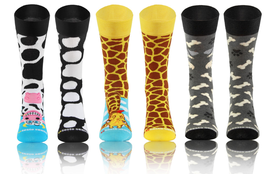 Sesto Senso Damen Bunte Skarpetten – Hochwertige Baumwolle, Lustige Muster Krowa, Pies, Żyrafa, 3er Set, Bequem und Atmungsaktiv, Ideal für Alltag und Sport, Größe 35-38, Vielseitig Kombinierbar