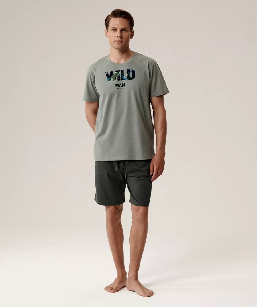 Herrenschlafanzug Serie nmp-396 Grün/Kaki/Grau