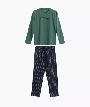 Herren Pyjama nmp-390 Grau/Marine/Grün/Blau