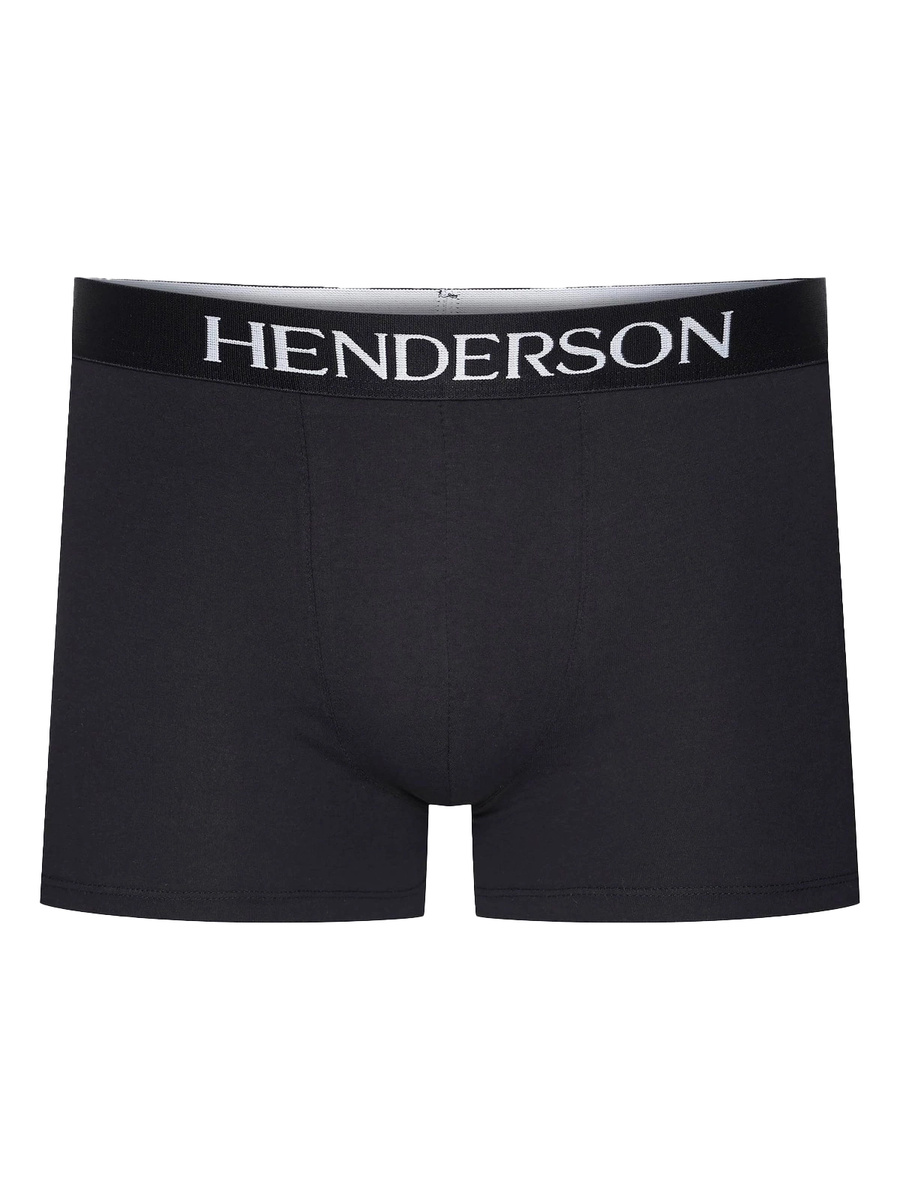 Henderson Herren Boxer Shorts – Bequeme Unterwäsche aus Baumwolle mit Elastan, Längerer Schnitt, Breiter Bund mit Logo, Nahtloser Beinabschluss, Schwarz, Modell 35218, Premium Linie, Vielseitig, Klassisch