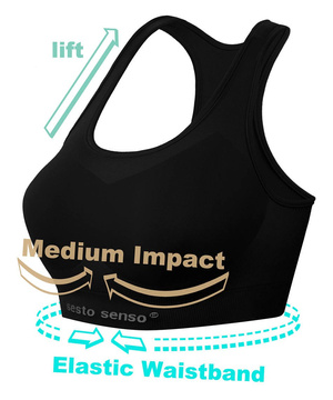 Sesto Senso Damen Seamless Sport Top – Nahtloses Sport-BH-Top mit Thermoregulierung, Atmungsaktiv, Elastisch, Schwarz, Poliamid-Elastan, Fitness & Training