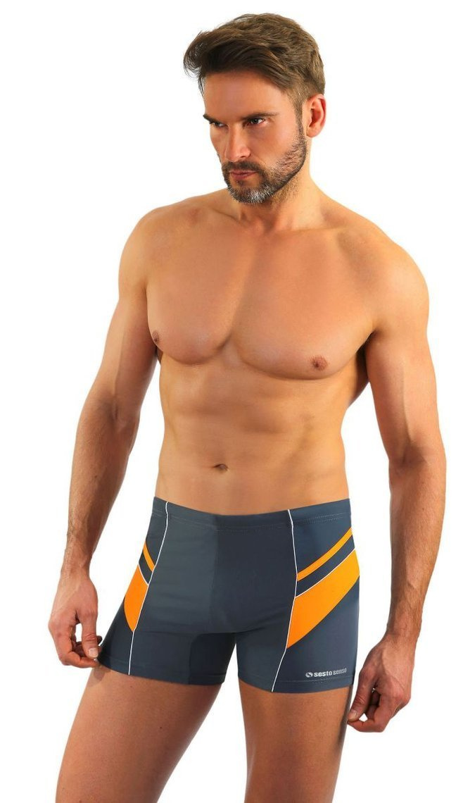 Badeboxer Herrenserie Grau Orange