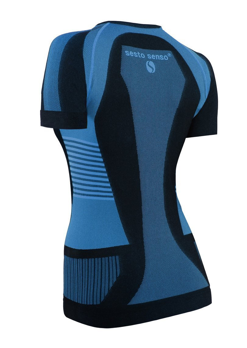 Sesto Senso Damen Thermo Active T-Shirt – Antiallergisch, Bakteriostatisch, Atmungsaktiv, Nahtlos, Kurzer Ärmel, Sportbekleidung für Winter, Farbe: Blau, Ideal für Outdoor-Aktivitäten