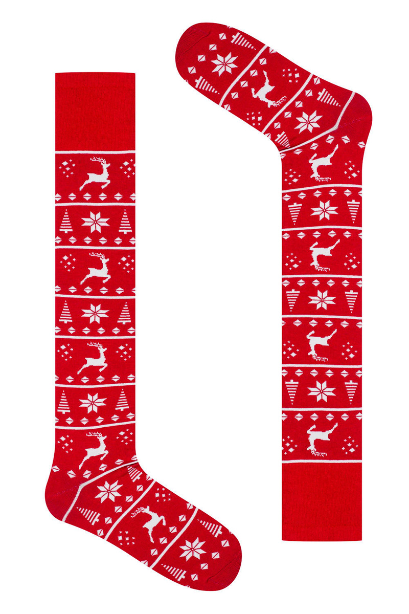 Kniestrümpfe Damen Serie Weihnachtsmuster Rot