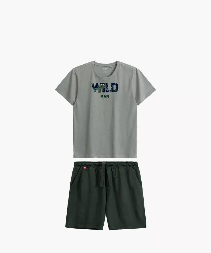 Herrenschlafanzug Serie nmp-396 Grün/Kaki/Grau