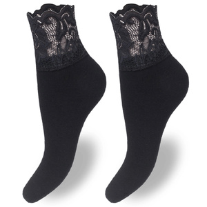 Damensocken mit breiter Spitze, Farbe Schwarz, Größe 37-41
