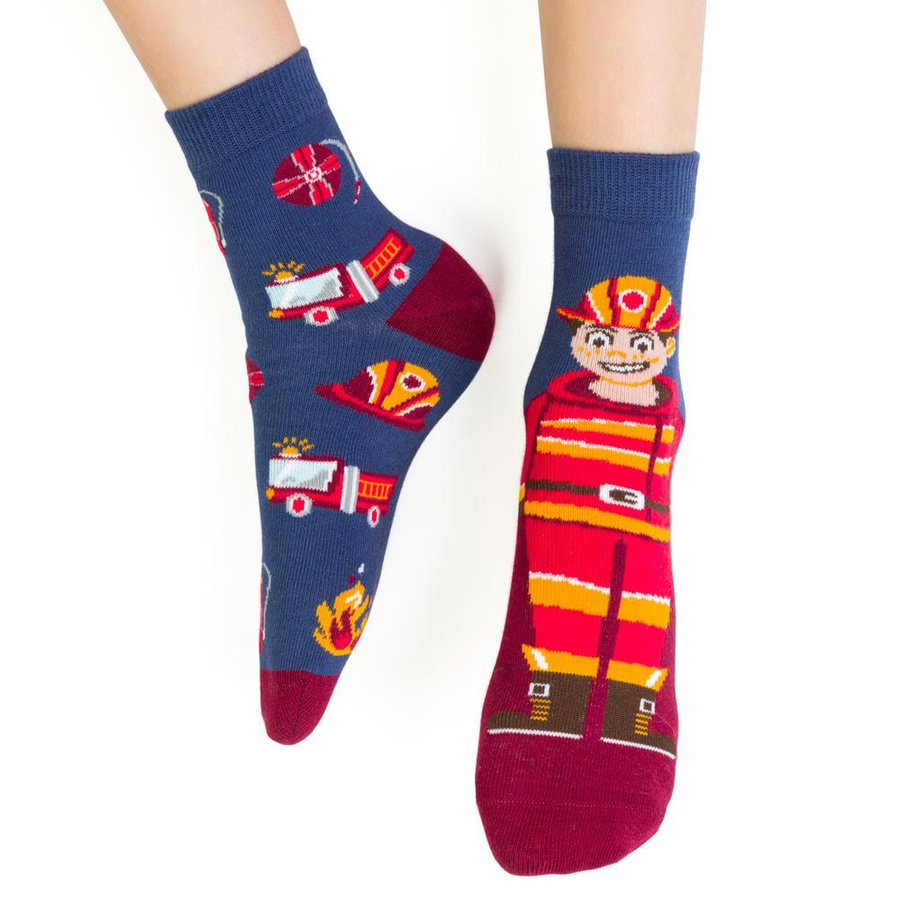 Kindersocken mit Feuerwehraufdruck. 138 KP324 Denim