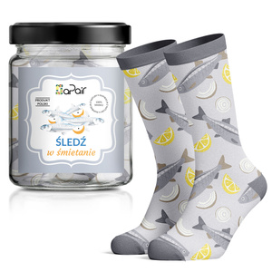 Damen-/Herren-Socken im Geschenkglas Pilzsuppe