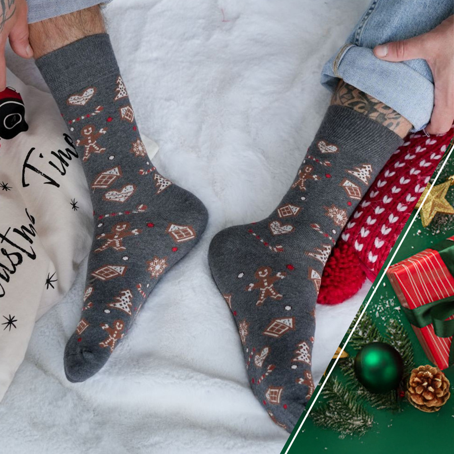 Männer Weihnachten Lebkuchen Socken grau Baumwolle