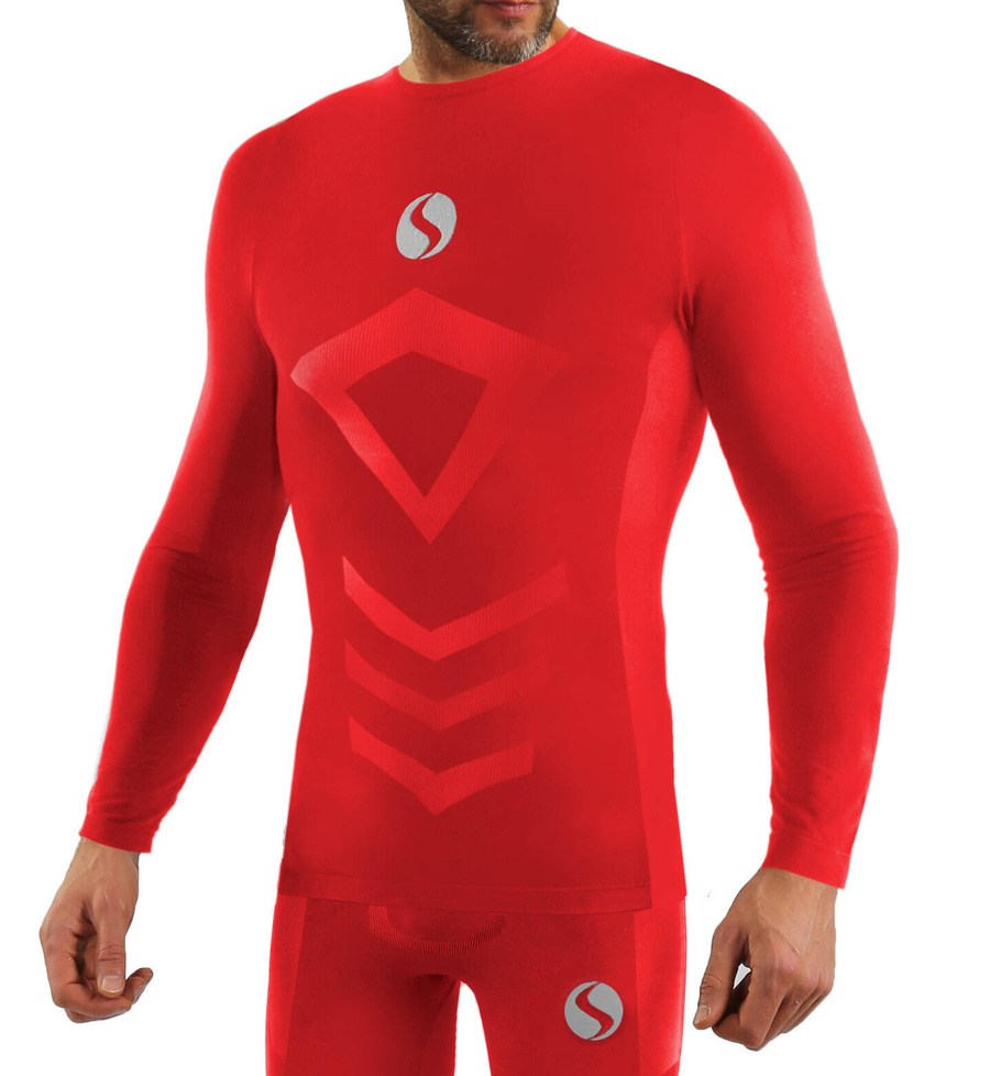 Sesto Senso Herren Thermoaktive Langarmshirt – Atmungsaktiv, 4-Wege-Stretch, Nahtlos, Poliamid-Elastan, Sportbekleidung für Winter, Rot, Ideal für Outdoor-Aktivitäten