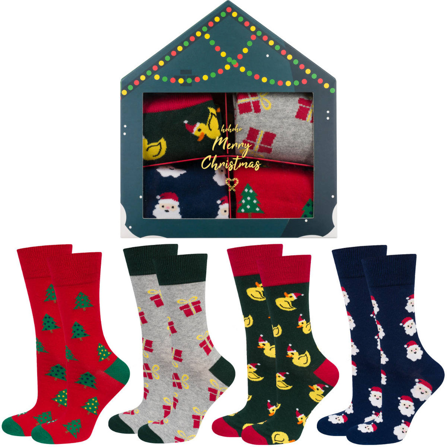 4x farbige SOXO GOOD STUFF Socken für Männer Frohe Weihnachten Geschenk