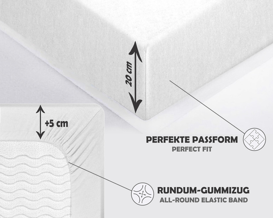 Sesto Senso Jersey Spannbettlaken – Baumwolle & Polyester, Elastisch, OEKO-TEX Zertifiziert, Atmungsaktiv, Weiß, Komfort für Schlafzimmer, Für Einzel- und Doppelbetten, Unisex, Pflegeleicht