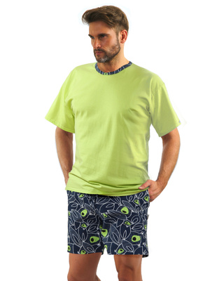 Herren-Pyjama Kurzarm Kurze Hose Blau Gelb