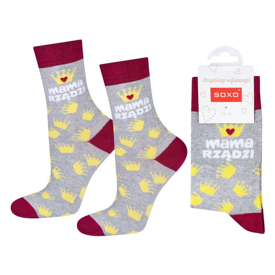 Skarpetki damskie kolorowe SOXO GOOD STUFF bawełniane Mama rządzi