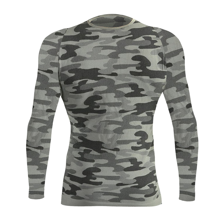 Sesto Senso Herren Thermoaktive Funktionsshirt – Nahtlos, Atmungsaktiv, 4-Wege-Stretch, Antiallergen, Langarm, Poliamid, Sportbekleidung für Winter, Camouflage Design, Hellgrau