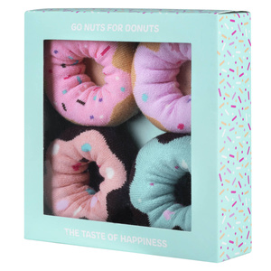 Set mit 2x langen Socken für Frauen SOXO Donuts in einer bunten Schachtel, perfekt als Geschenk