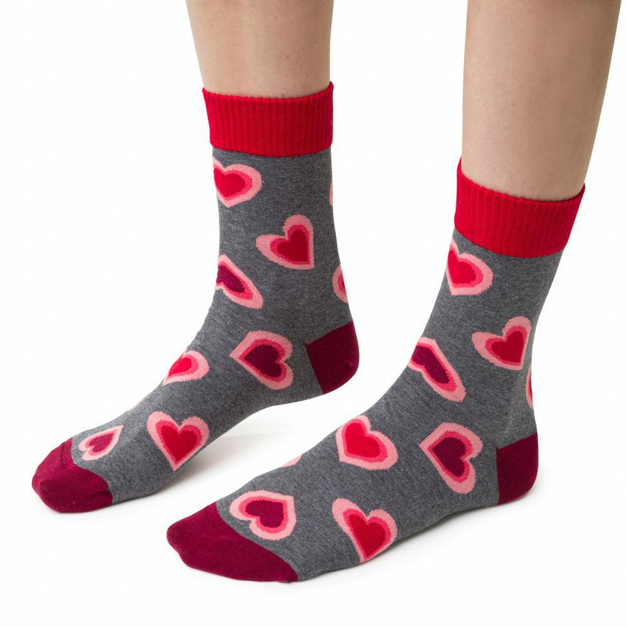 Damensocken Art. 136 Grau mit Herzen
