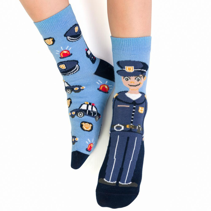 Kindersocken mit Polizistenmotiv. 138 KP328 blau