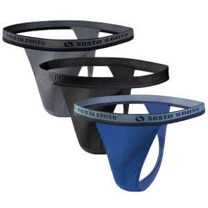 Sesto Senso Herren String Tanga Set – Komfortable Baumwollunterwäsche, Anatomic Design, Flache Nähte, 3er Pack, Grau/Schwarz/Blau, Ideal für den Alltag, 95% Baumwolle, 5% Elasthan