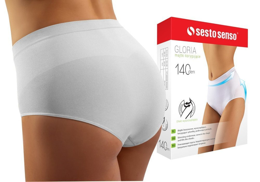 Sesto Senso Damen Korrigierende Unterwäsche Gloria – Nahtlose Formende Slips, Poliamid-Elastan, Figurbetonend, Bauch- und Gesäßunterstützung, Weiß, Bequeme Passform, Unsichtbar unter Kleidung