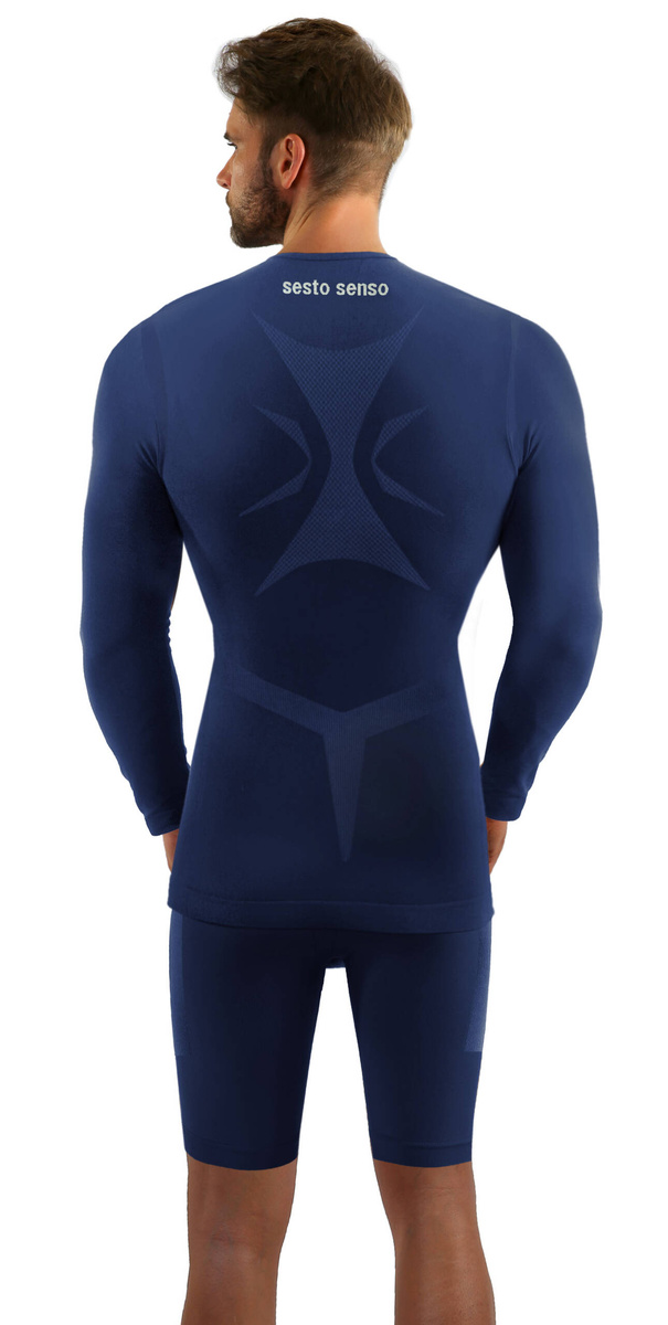 Sesto Senso Herren Thermoaktive Sportwäsche Set – Atmungsaktive Thermo-Unterwäsche, Langarmshirt und Kurze Hose, Nahtlos, Elastisch, Poliamid, Ideal für Winteraktivitäten, Blau