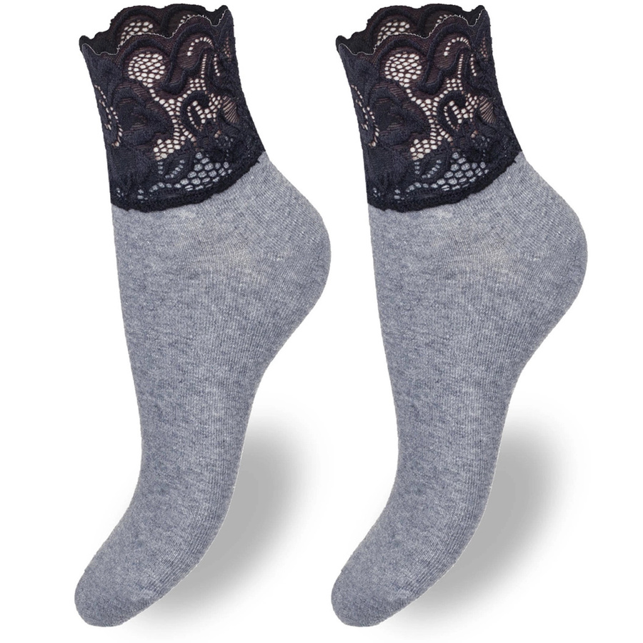 Damensocken mit breiter Spitze, Farbe Schwarz, Größe 37-41