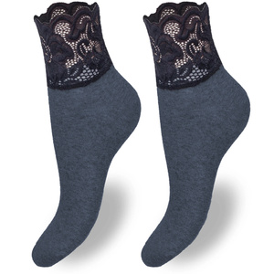 Damensocken mit breiter Spitze, Farbe Schwarz, Größe 37-41