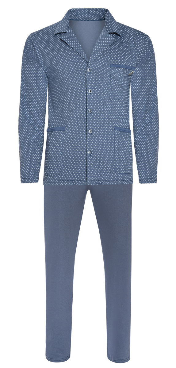 Bawełniana rozpinana piżama męska z długim rękawem Sesto Sesto w kotwiczki