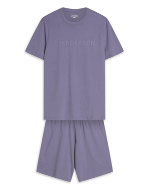 Pijama scurtă Seria 42626 Albastru oțel și roșu