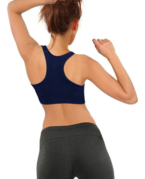 Sesto Senso Damen Seamless Sport-BH – Bequemer Sporttop mit Doppelmaterial, Atmungsaktiv und Schnelltrocknend, Ideal für Fitness und Crossfit, Blau, Poliamid-Elastan Mix