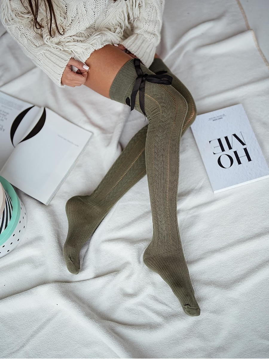 Zakolanówki DAMSKIE ażurowe ze WSTĄŻKĄ Milena