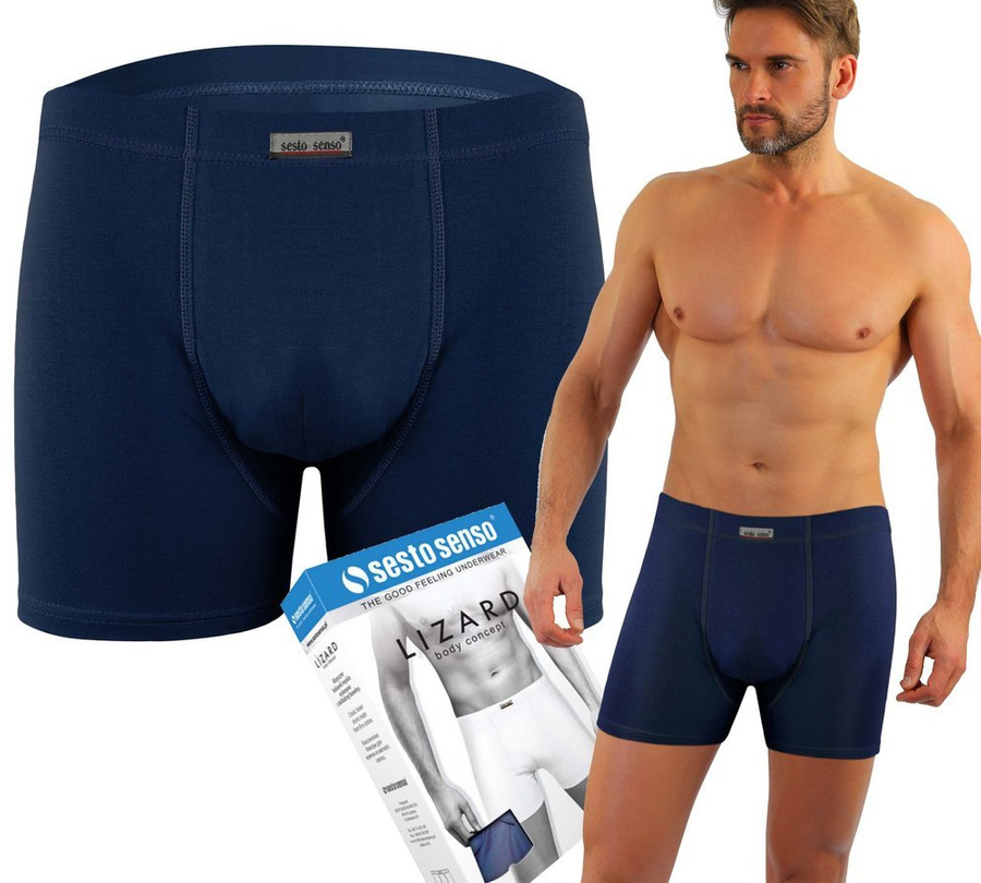 Sesto Senso Herren Boxershorts Lizard – Bequeme Unterwäsche aus Baumwolle mit Elastan, Raumklima-Einsatz, Flache Nähte, Ohne Einschnürung, Ideal für Alltag, Blau