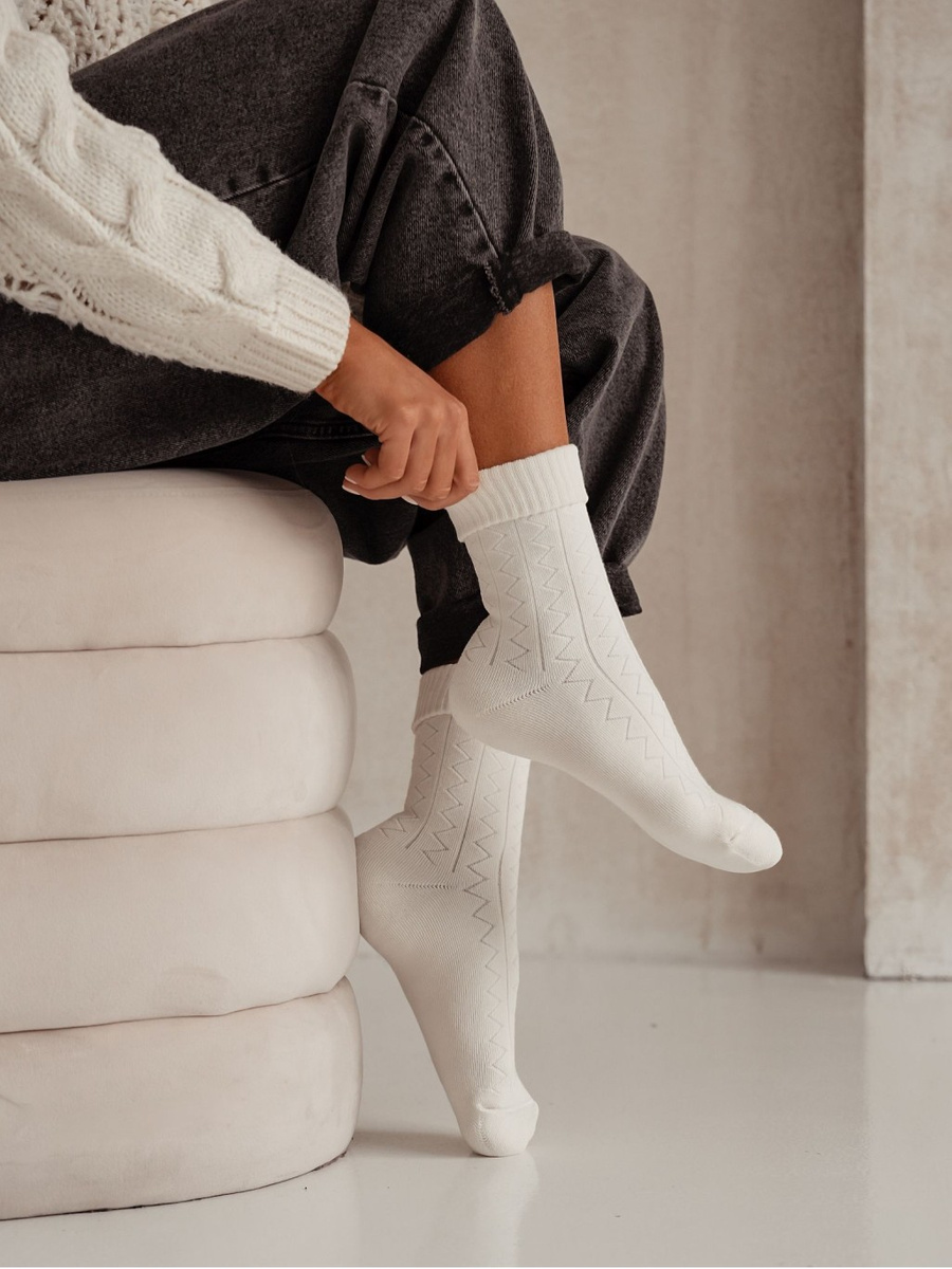 Damen Socken Serie Frotte Zickzack ecru