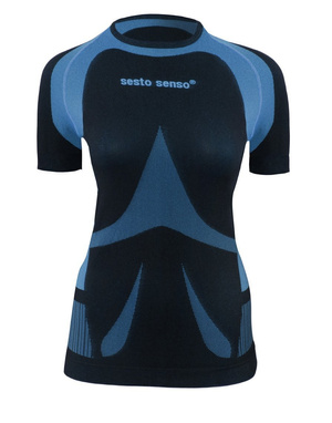 Sesto Senso Damen Thermo Active T-Shirt – Antiallergisch, Bakteriostatisch, Atmungsaktiv, Nahtlos, Kurzer Ärmel, Sportbekleidung für Winter, Farbe: Blau, Ideal für Outdoor-Aktivitäten