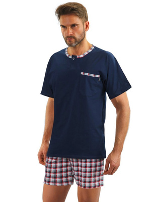 Herrenschlafanzug Kurzarm Kurze Hose Blau