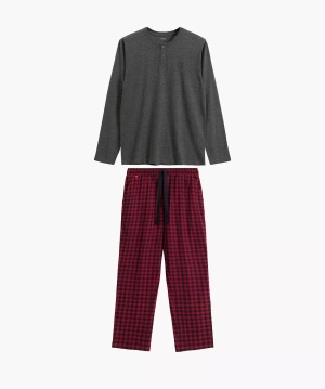 Herren Schlafanzug Serie Nmp-394 Grau Rot