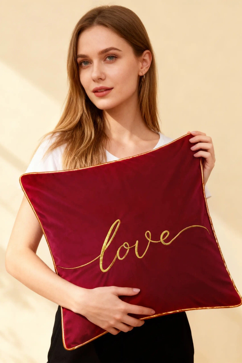 S KOPFKISSENBEZUG 45*45 LIEBE ROT