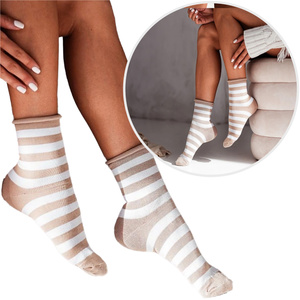 Druckfreie Socken für Frauen mit Streifen, Farbe Schwarz, Größe 37-41