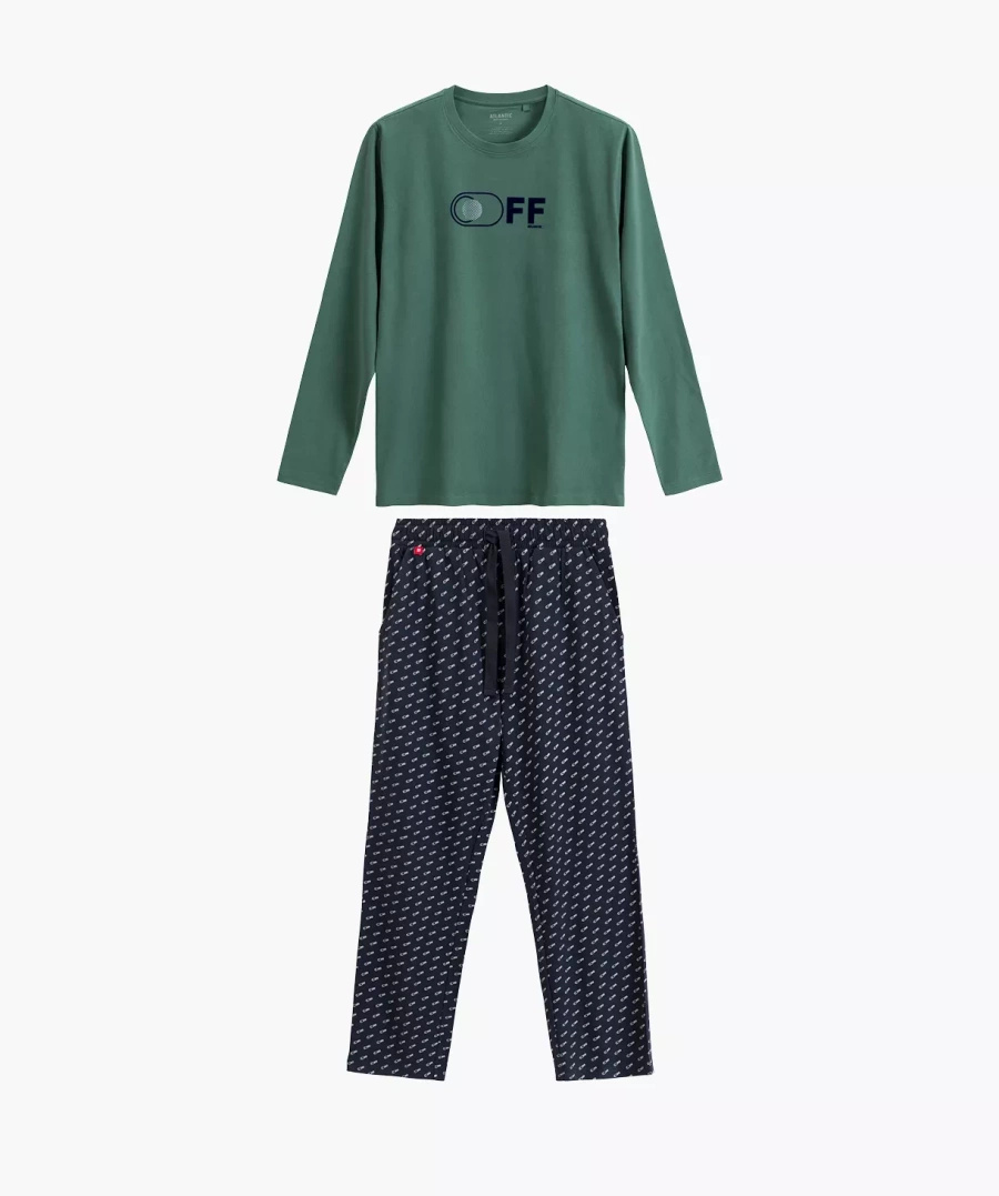 Herren Pyjama nmp-390 Grau/Marine/Grün/Blau