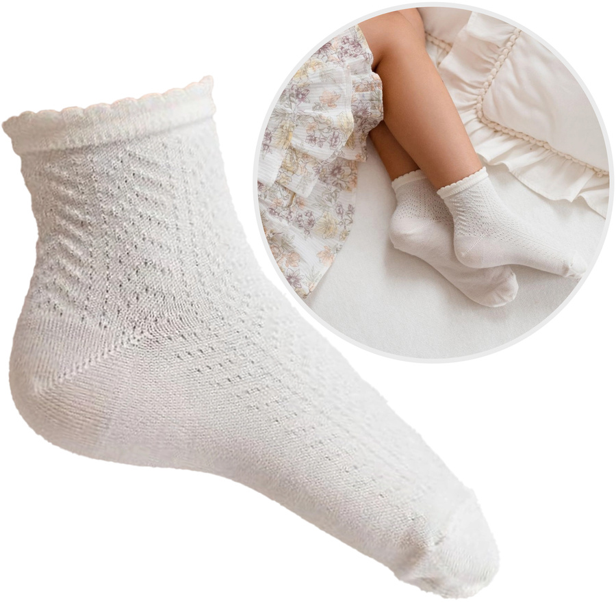 Kindersocken durchbrochen, Farbe Weiß, Größe 29-31