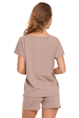 Beżowa piżama damska prążkowana wiskozowa z krótkim rękawem