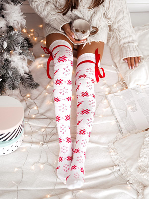 Strümpfe Norwegisch mit Schleife Weiß