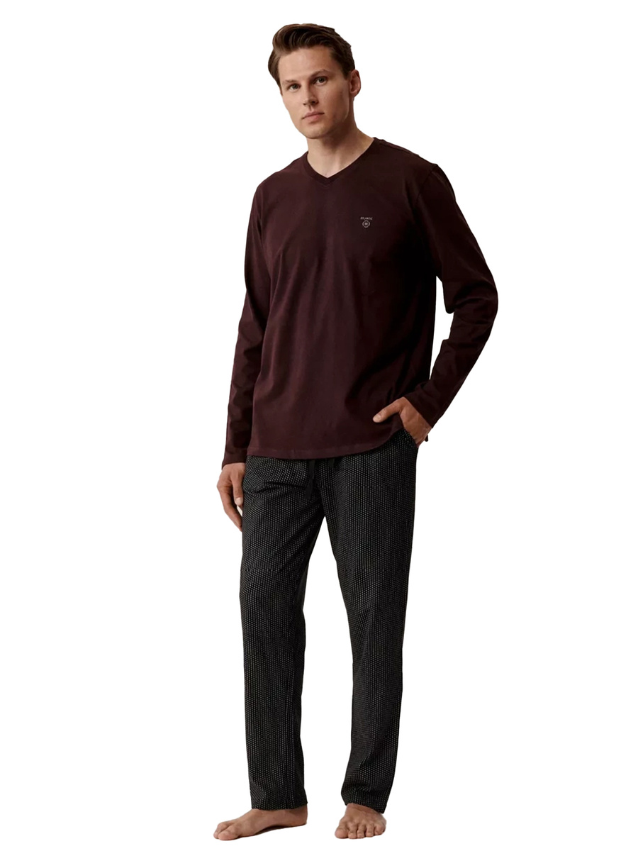 Herren Schlafanzug Serie Nmp-389 Schwarz Rot