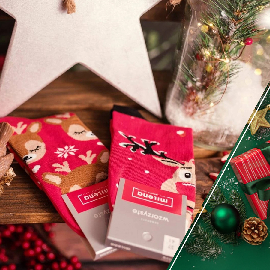 Kolorowe skarpety męskie AVANGARD Milena Renifer w okularach