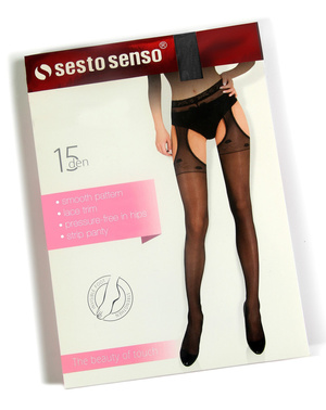 Sesto Senso Damen Strumpfhose Beatrice – Elegante 15 DEN Strippanty mit Spitze, Bequem ohne Druck, Imitation von Strümpfen, Hochwertiger Poliamid-Elastan Mix, Schwarz, Ideal für Alltag und besondere Anlässe